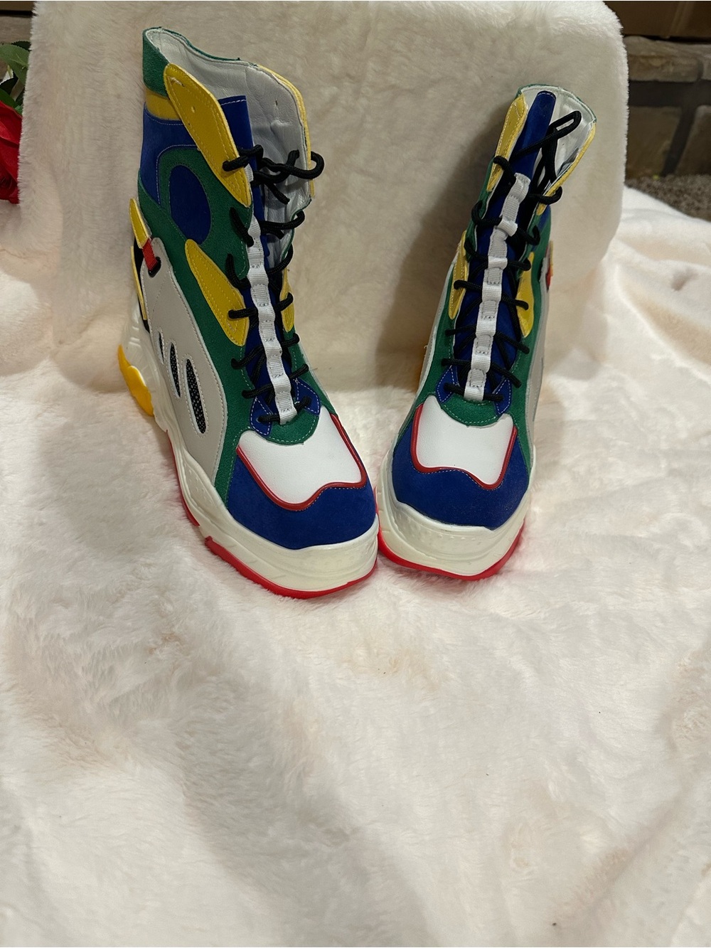 Multicolor High-Top Women's Sneakers with Bold Color Blocking